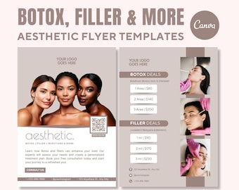 Plantilla de volante de bótox y relleno beige: diseño editable en Canva (descarga digital)