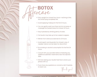 Tarjeta de instrucciones para el cuidado posterior al Botox / Inyector de enfermera imprimible (descarga digital)