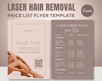 Plantilla de folleto de depilación láser: Lista de precios editable en rosa empolvado de Canva