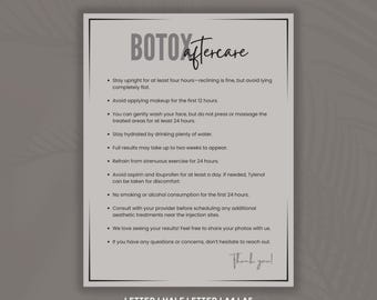 Tarjeta de cuidados posteriores al bótox: Instrucciones para la enfermera inyectora después del tratamiento (descarga digital, 4 tamaños incluidos)