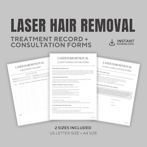 Laser Hair Removal Consent Form & Treatment Record | Aesthetic Client Form | Medspa Consent PDF | Esthetician Printable Template A4, US