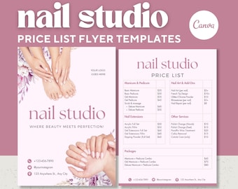 Plantillas de volantes con lista de precios para salones de uñas: Diseño rosa de Canva (4 opciones)