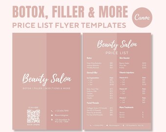 Folleto de lista de precios para salón de belleza / Plantilla de Canva rosa (editable)