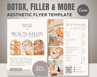 Plantilla de volante de Botox y rellenos dérmicos: Diseño de salón de belleza beige (Canva editable)