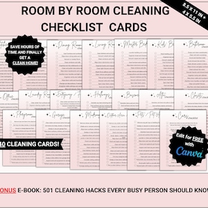 Room by Room Cleaning Checklists, Editable Cleaning Cards, Cleaning Planner, Printable Cleaning List, ADD Chore list, Home Cleaning Template