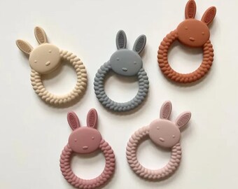 Baby Bunny Teethers | Silicone Teething Ring | BPA Free | 100% Food Grade | Bunny Rabbit Ring Design