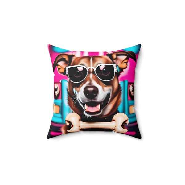 Retro Funny Dog Trendy Polyester Square Pillow