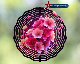 Design di sublimazione per girandola di fiori di ciliegio rosa 3D, modello di girandola floreale, girandola da giardino PNG, download digitale istantaneo PNG
