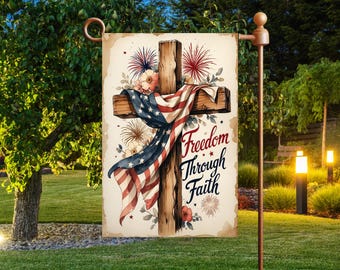 Liberté par la foi Sublimation Design, modèle de drapeau de jardin croix chrétienne, drapeau américain jardin drapeau Png, téléchargement numérique instantané PNG