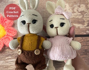 Virkmönster Söta Kaniner Amigurumi, Virkade Leksakmönster, Kaninamigurumimönster pdf, Enkelt Virkmönster för Högtider pdf, Digitalt