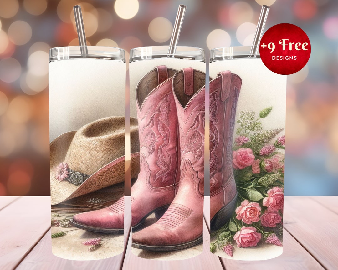 3D Cowgirl Boots and Hat 20 Oz Skinny Tumbler,sublimation Design ...