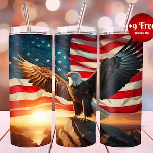 3D American Flag and Bald Eagle 20 oz Skinny Tumbler,Sublimation Design,Patriotic Tumbler Template Design,Tumbler Wrap, Instant Download,PNG