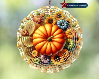 3D Pumpkin Wind Spinner Sublimation Design, Pumpkin Wind Spinner Template, Fall Vibes Garden Wind Spinner Png, Instant Digital Download PNG