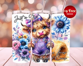 Nur ein Mädchen, das Highland Kühe liebt 20 Unzen Skinny Tumbler, Sublimationsdesign, Kuh Tumbler Template Design, Sofortiger Download, PNG
