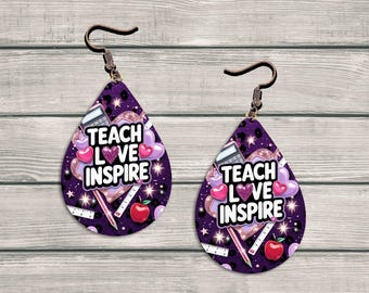 Teach Love Inspire Earring,Sublimation Design, Earring Template PNG, Teacher's Day Earring Design Png,Printable Earring,Instant Download Png