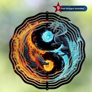 Yin Yang Dragons Wind Spinner Sublimation Design,Yin Yang Wind Spinner Template, Garden Wind Spinner Png, Instant Digital Download PNG,