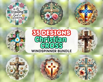 Christian Cross Wind Spinner Bundle Sublimation Design, Cross Windspinner Bundle  Template,Garden Wind Spinner Png,Instant Download PNG