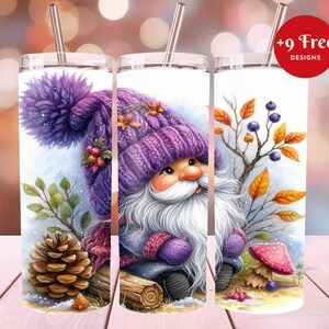 Purple Hat Gnome 20 oz Skinny Tumbler, Sublimation Design, AutumnTumbler Template Design,Gnome Tumbler Wrap, Instant Digital Download,PNG