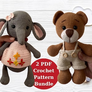 Bear,Elephant Crochet Patterns Bundle,Crochet Toy Patterns,Amigurumi pattern Bundle pdf, Easy Holiday Amigurumi Crochet Pattern Pdf ,Digital