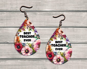 Floral Best Teacher Earring,Sublimation Design,Earring Template PNG, Teacher's Day Earring Design Png,Printable Earring,Instant Download Png
