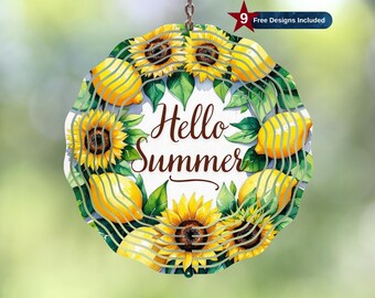 Hello Summer Wind Spinner Sublimation Design,Lemon and Flower Windspinner Template,Summer Vibes Garden Wind Spinner Png,Instant Download PNG