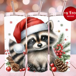 Raccoon & Christmas 20 oz Skinny Tumbler,Sublimation Design,Christmas Tumbler Template Design,New Year Tumbler Wrap,Instant Download,PNG,