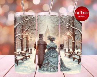 Victorian, Snowy Winter 20 oz Skinny Tumbler,Sublimation Design, Snowy Tumbler Template Design, Winter Tumbler Wrap,Instant Download,PNG