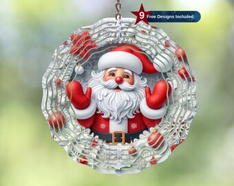 May include: A layered Christmas ornament featuring Santa Claus with a white beard, red suit, and hat. The ornament has a circular design with red and white accents, and the text "9 Free Designs Included".