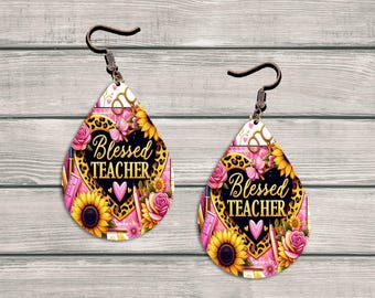 Blessed Teacher Earring,Sublimation Design,Earring Template PNG, Teacher's Day Earring Design Png,Printable Earring,Instant Download Png