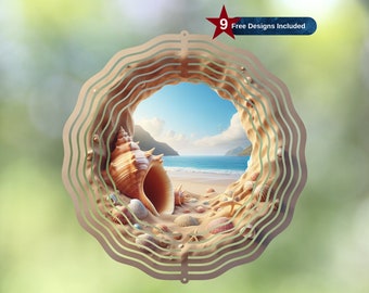 3D Beach and Seashell Wind Spinner Sublimation Design,Sandy Beach Wind Spinner Template,Garden Wind Spinner Png,Instant Digital Download PNG