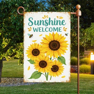 Welcome Sunshine Flag Sublimation Design,Sunflower Garden Flag Template,Sunshine Garden Flag Png,Instant Digital Download PNG,Sunflower Flag