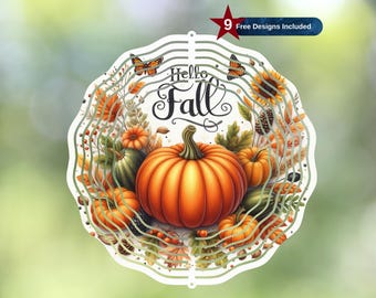 Hello Fall Wind Spinner Sublimation Design, Pumpkin Wind Spinner Template, Fall Garden Wind Spinner Png,Autumn Instant Digital Download PNG