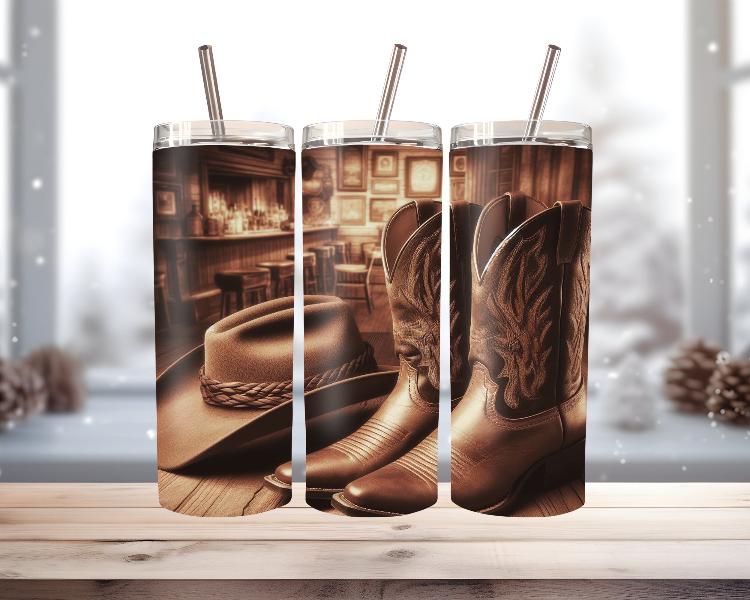 3D Cowboy Boots and Hat in the Bar 20 Oz Skinny Tumbler,sublimation ...