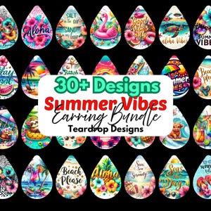 Summer Vibes Teardrop Earring Bundle,Sublimation Design, Earring Template PNG, Earring Design Png,Printable Earring,Instant Download Png