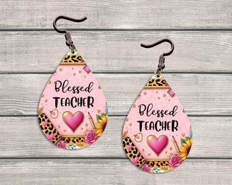 Blessed Teacher Earring,Sublimation Design,Earring Template PNG, Teacher's Day Earring Design Png,Printable Earring,Instant Download Png