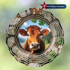 Trou de vache 3D dans une conception de sublimation de toupie de vent de mur, modèle de toupie de vent de vache, toupie de vent de jardin Png, téléchargement numérique instantané PNG