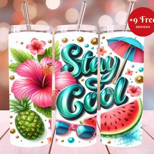Summer Vibes 20 oz Skinny Tumbler, Sublimation Design, Ocean Breeze Tumbler Template Design, Stay Cool Tumbler Wrap, Instant Download,PNG