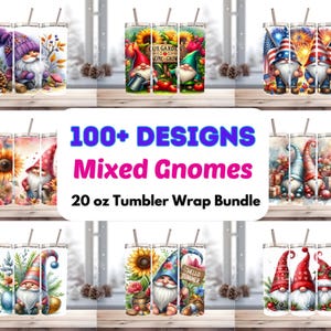Mixed Gnome Tumbler Bundle, 20 oz Skinny Tumbler,Sublimation Design, GnomesTumbler Template Design,Tumbler Wrap,Instant Digital Download,PNG