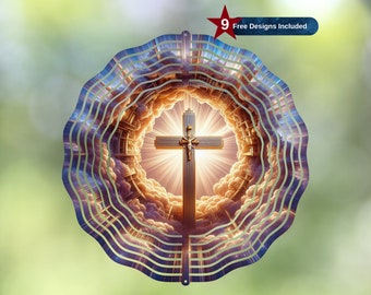 3D Cross Among the Clouds Wind Spinner Sublimation Design, Wind Spinner Template, Garden Wind Spinner Png, Instant Digital Download PNG