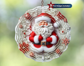 May include: A decorative Christmas ornament featuring Santa Claus in a red suit and white beard. The ornament has a layered design with red and white accents, and the text "9 Free Designs Included".