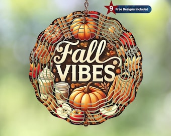 Autumn Wind Spinner Sublimation Design, Pumpkin  Wind Spinner Template, Fall Vibes Garden Wind Spinner Png,Instant Digital Download PNG