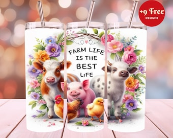 Farm Life 20 oz Skinny Tumbler,Sublimation Design,Cute Farm Animals Tumbler Template Design,Farm Tumbler Wrap, Instant Digital Download,PNG