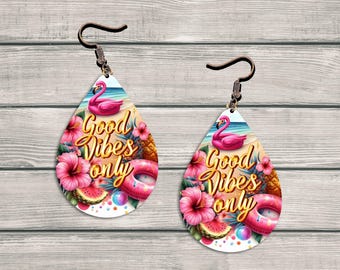 Brinco de verão Good Vibes Only, design de sublimação, modelo de brinco PNG, design de brinco PNG, brinco para impressão, download digital instantâneo PNG