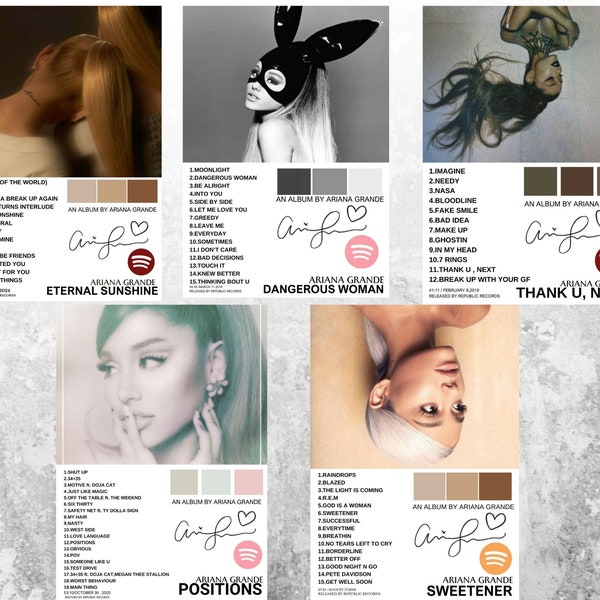 Ariana Grande  A4 Album Posters Set ETERNAL SUNSHINE INCLUDED,Printable Ariana posters, Dangerous Woman, Tank U Next, Sweetener... pdf