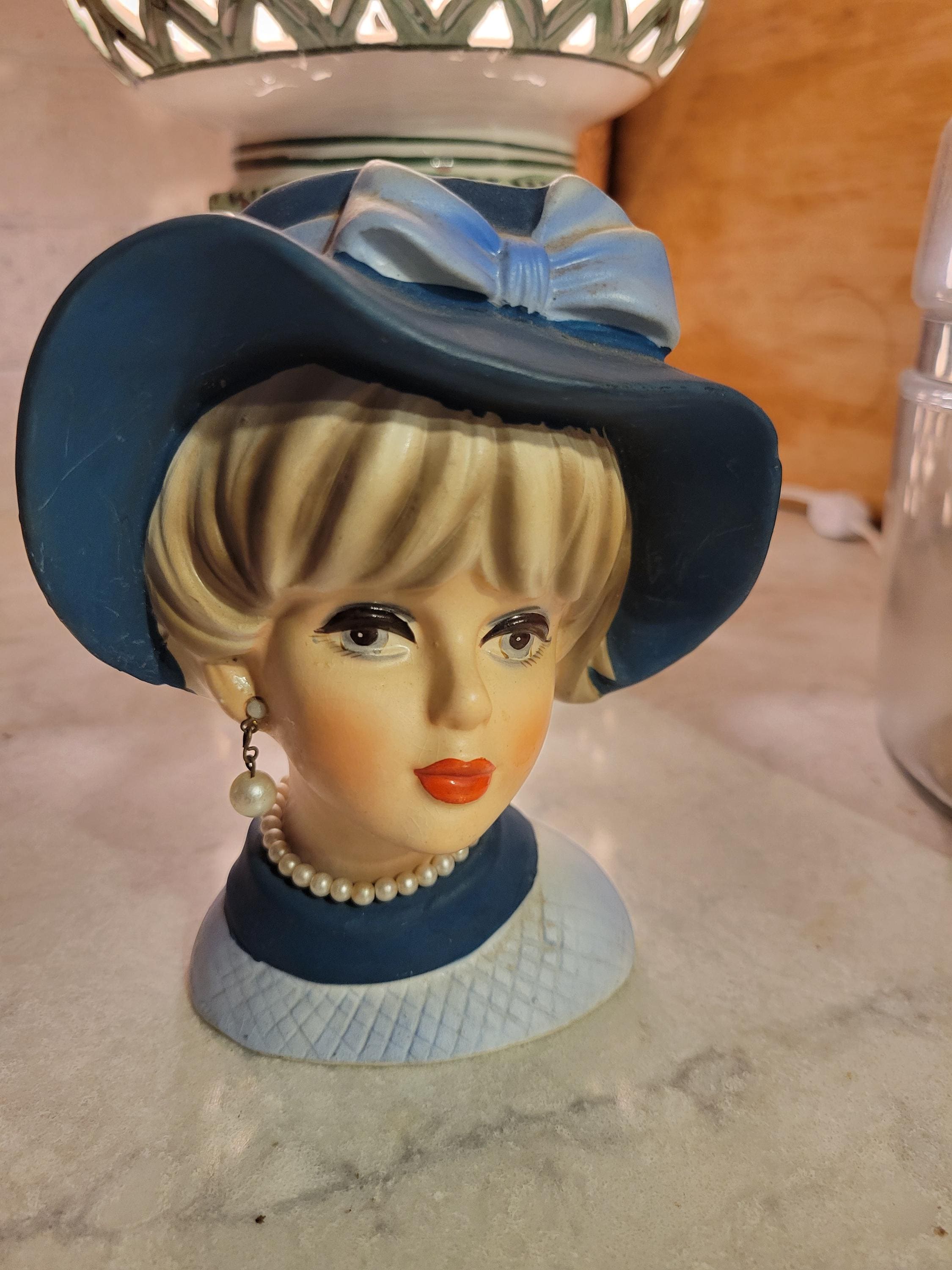 Blue Vintage Lady Head Vase - Etsy
