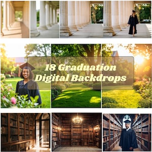 18 Graduation Digital Backgrounds - Garden, Library, Columns Senior Backgrounds, College & School Grad Backdrop, Instant Download