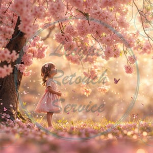 桜の木のデジタル背景、ピンクの花の背景、蝶と桜、春の写真の背景、合成画像、即時ダウンロード