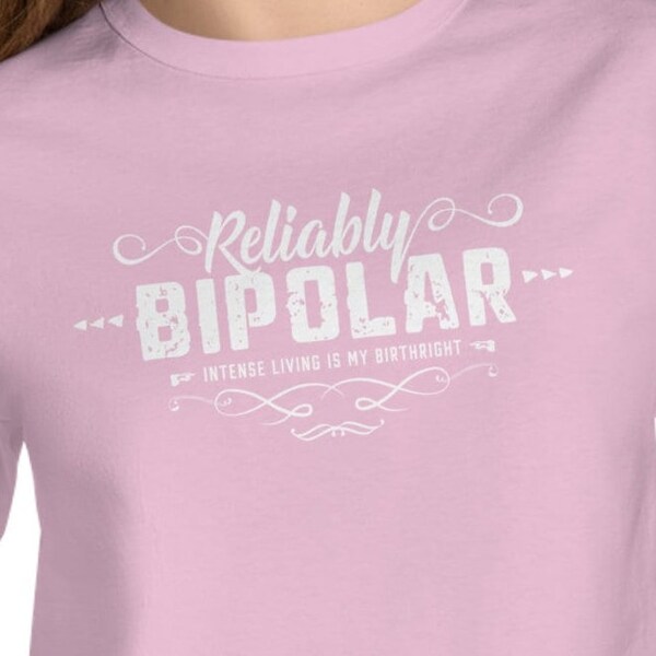 RELIABLY BIPOLAR - Champion Women's Heritage Cropped T-Shirt | Pink with white text | Funny Quote