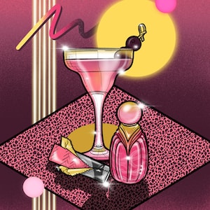 Pink Cocktail Kunstdruck l A5 A4 A3 l Illustration Cocktail, Kaugummi, Parfüm rétro
