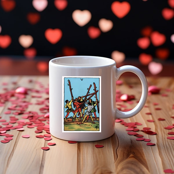 Five of Wands , Tarot Card Mug , Personalized Mug , Floral Mug , Christmas Gift , Coffee Mug , ceramic